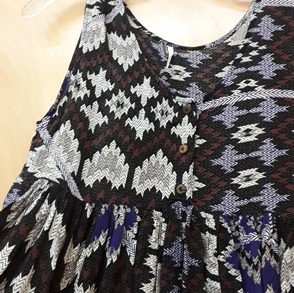 Free People Black Purple take me to thailand Geometric Aztec Print dress - Picture 8 of 15